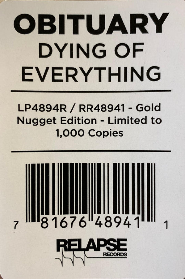 Obituary : Dying Of Everything (LP, Album, Ltd, Gol)